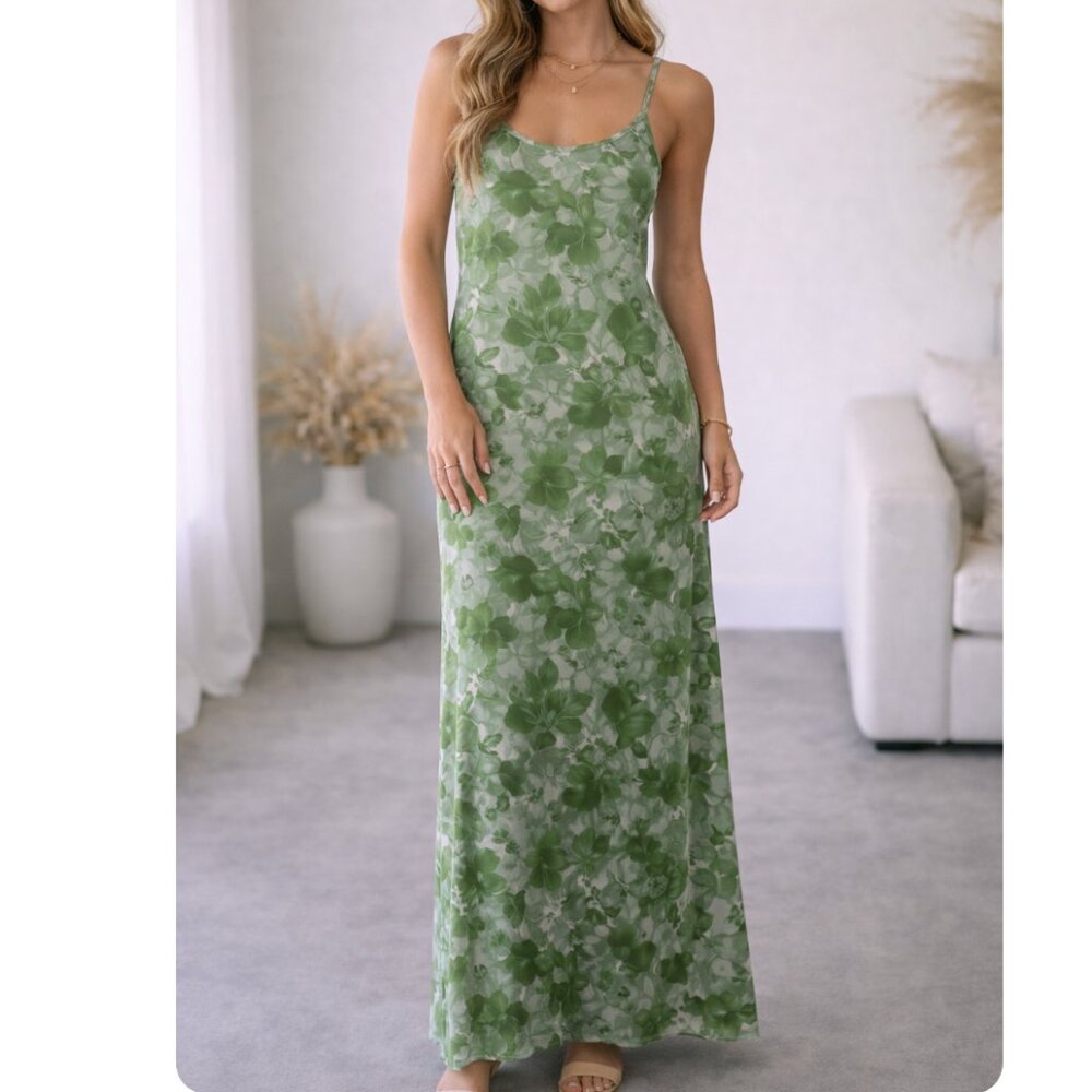 Trixxi Green Floral Spaghetti-Strap Maxi Dress